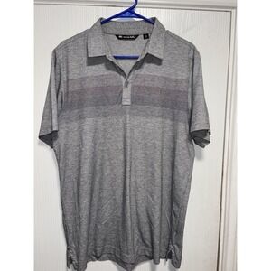 Travis Mathew Polo Shirt -M- Gray Purple Black Stripe Stretch Performance Golf